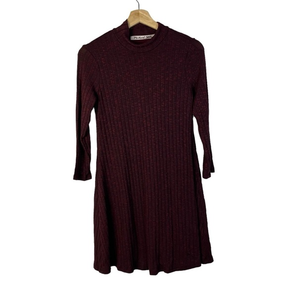 Michael Stars Maureen Pinot Red Ribbed Mock Neck Long Sleeve Dress S - Picture 1 of 3